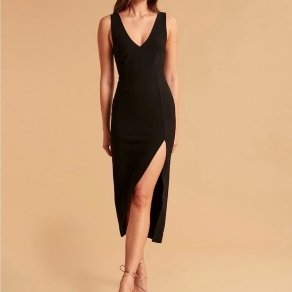 abercrombie and fitch midi plunge v neck black dress